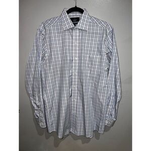 BUTTONED DOWN Luxury Shirt-Medium Supima Cotton-White/Blue Plaid L/S Men’s EUC